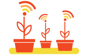 What Is the Difference Between 5G and 4G? Image with flowers that have wi-fi logos as the heads of the flowers coming out of an orange flower pot.